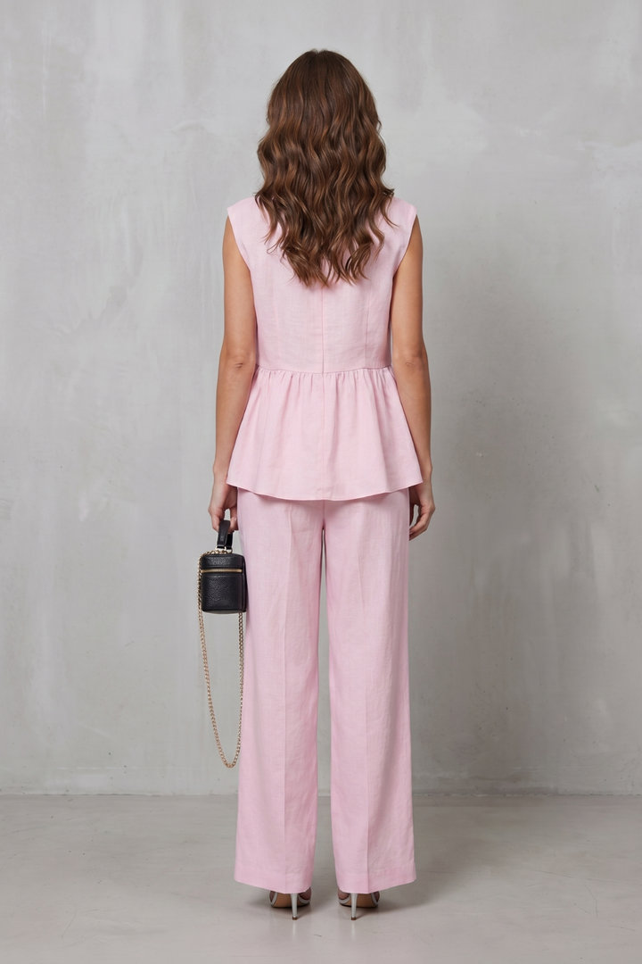 Women's V Neck Peplum Top and Wide Leg Trouser Set - Alorienne