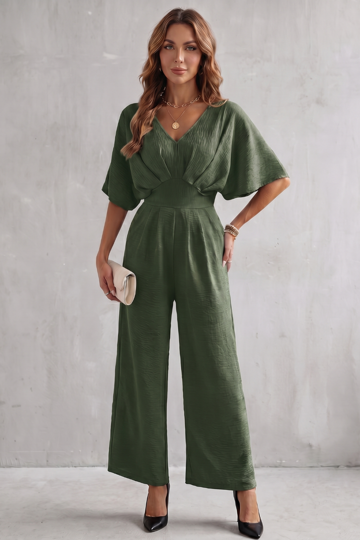 Women's Textured Batwing Sleeve Wide Leg Jumpsuit - Klarisse