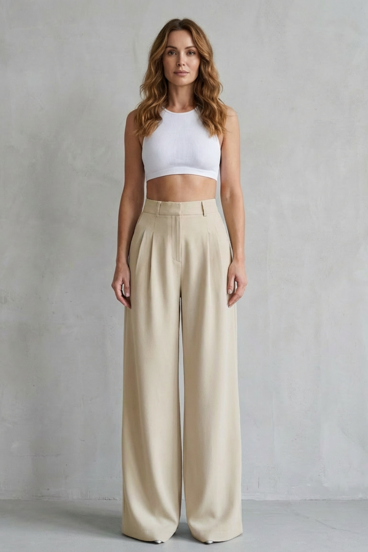 Women's Draped Wide Leg Tailored Trousers - Perlisse