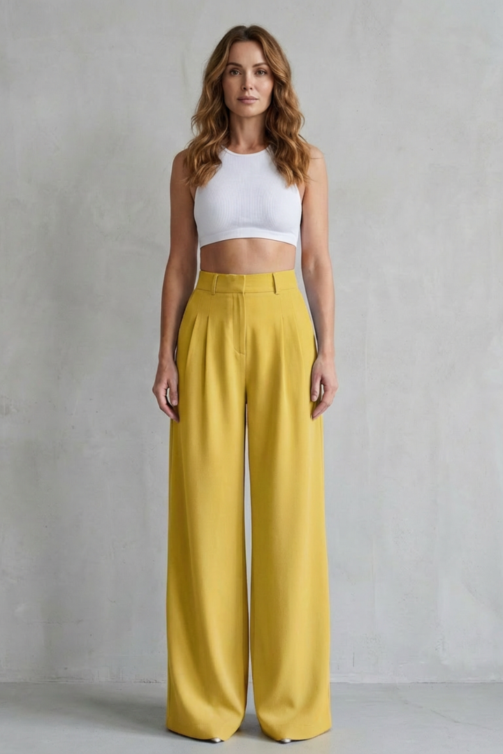 Women's Draped Wide Leg Tailored Trousers - Perlisse