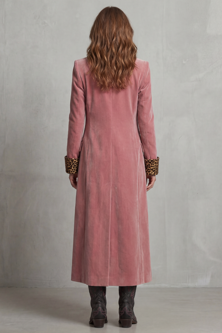 Women's Elegant Long Coat with Leopard-Print Velvet Lining – Marnie
