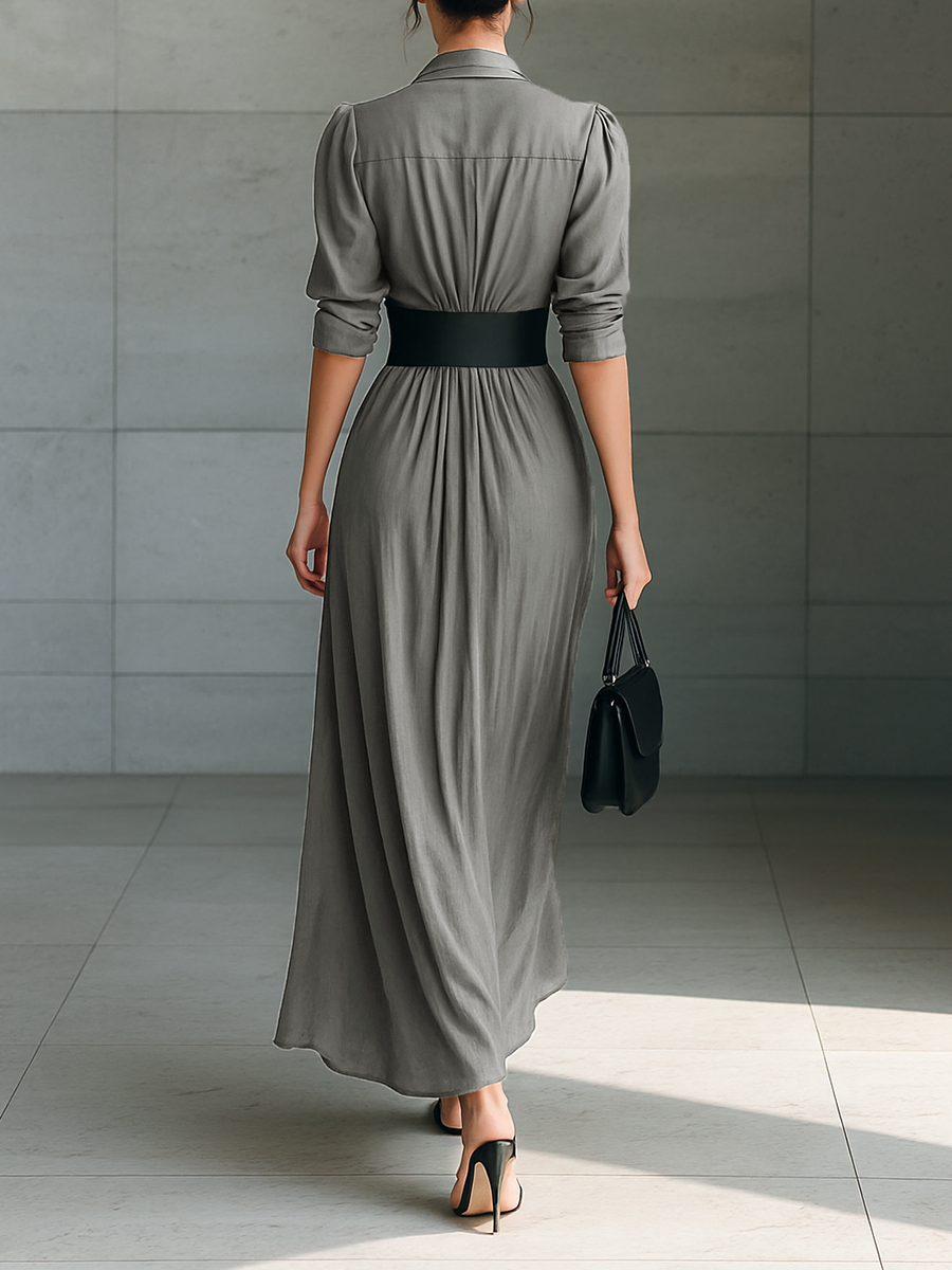 Zahara - Pleated long dress with a belt