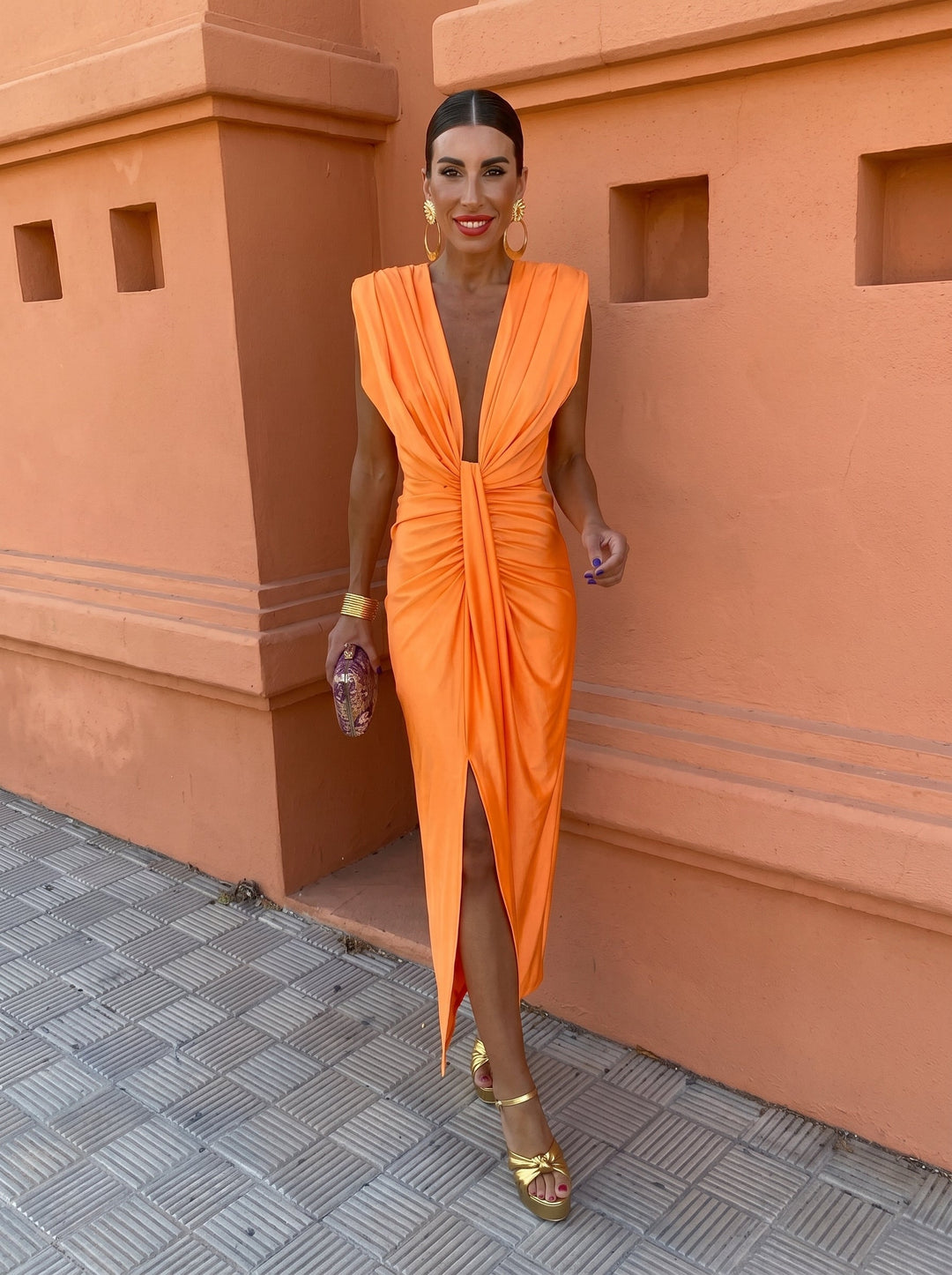 selena orange dress Selena Gomez Stunned in a Fall-Ready Self-Portrait Dress