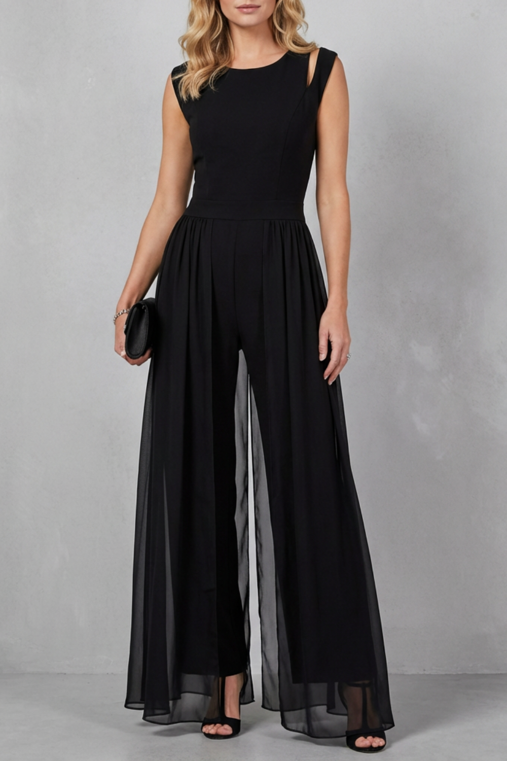 Women's Sheer Panel Wide Leg Evening Jumpsuit - Idalienne