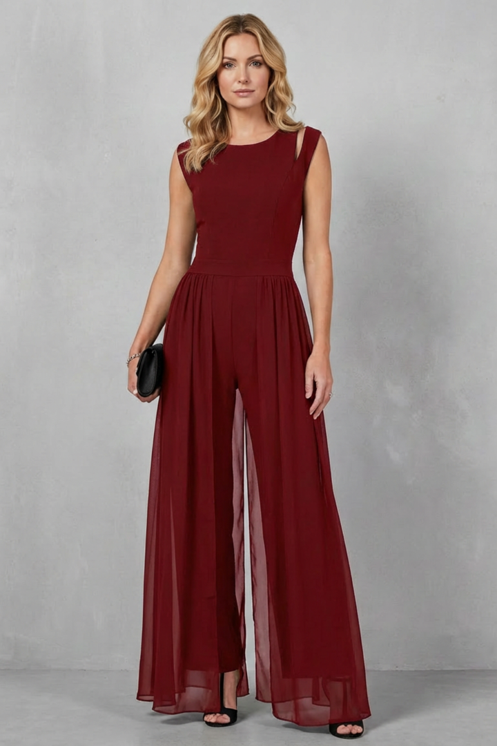 Women's Sheer Panel Wide Leg Evening Jumpsuit - Idalienne