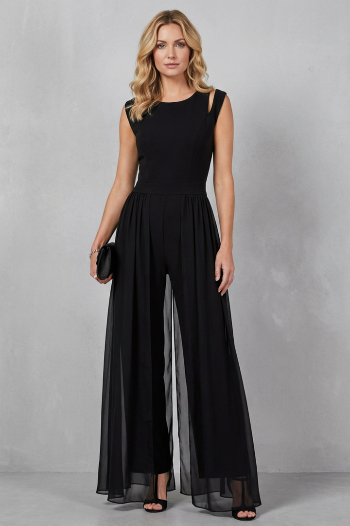 Women's Sheer Panel Wide Leg Evening Jumpsuit - Idalienne