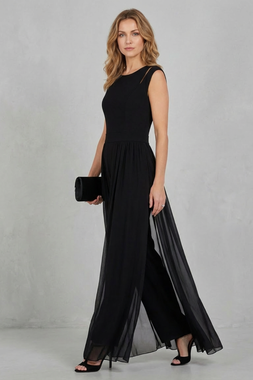 Women's Sheer Panel Wide Leg Evening Jumpsuit - Idalienne