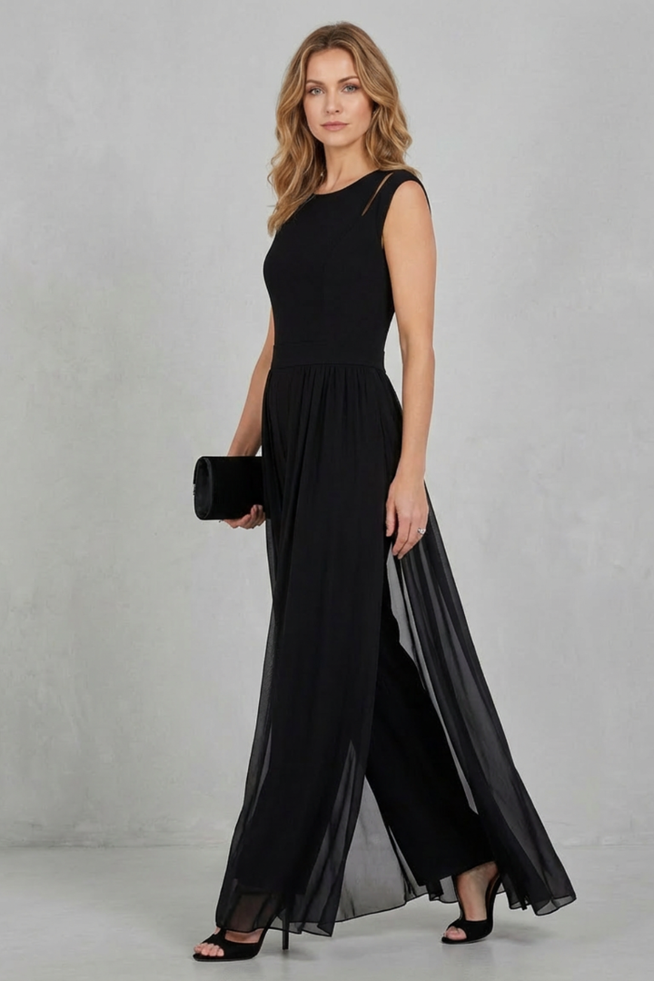 Women's Sheer Panel Wide Leg Evening Jumpsuit - Idalienne