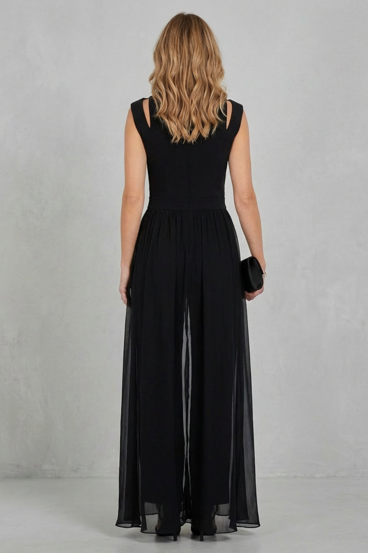 Women's Sheer Panel Wide Leg Evening Jumpsuit - Idalienne