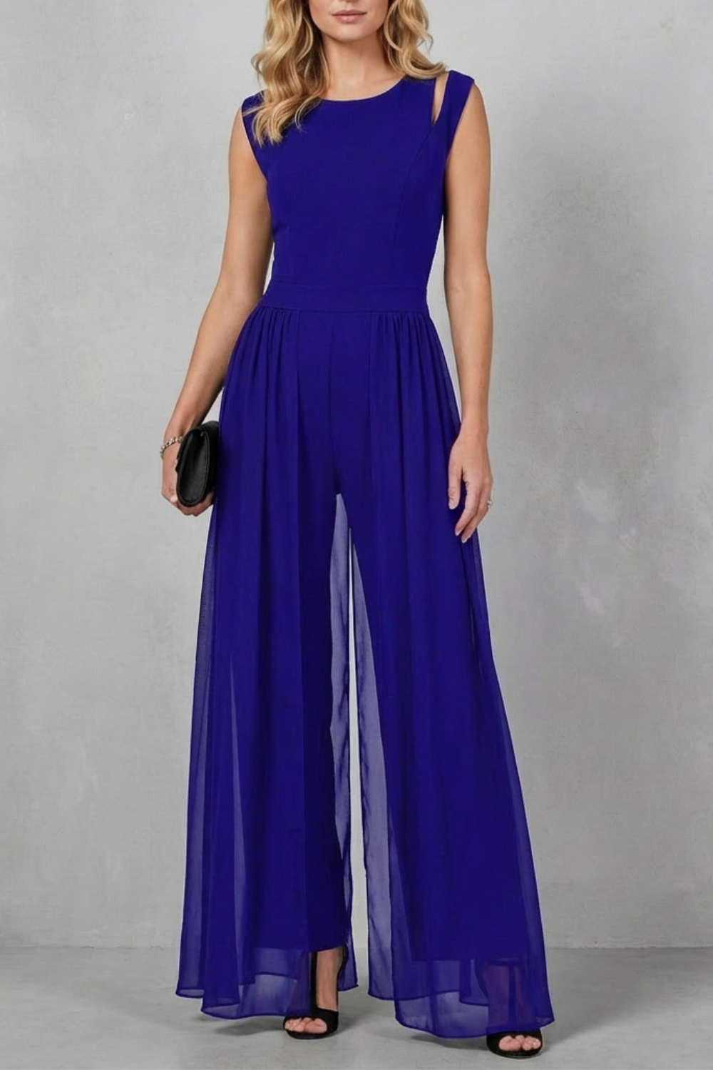 Women's Sheer Panel Wide Leg Evening Jumpsuit - Idalienne