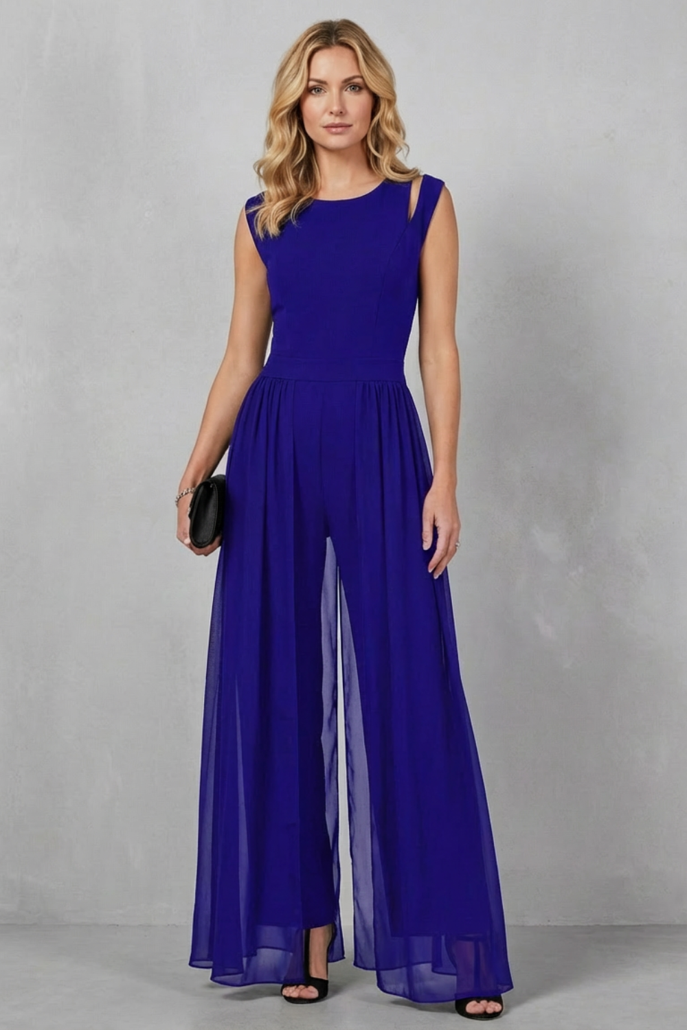 Women's Sheer Panel Wide Leg Evening Jumpsuit - Idalienne