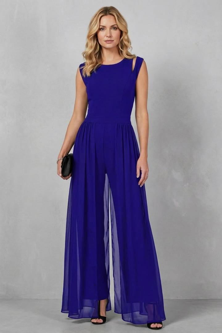 Women's Sheer Panel Wide Leg Evening Jumpsuit - Idalienne
