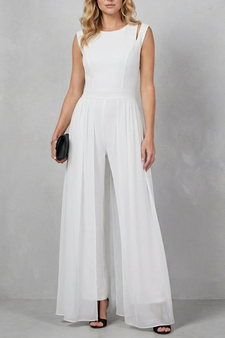 Women's Sheer Panel Wide Leg Evening Jumpsuit - Idalienne