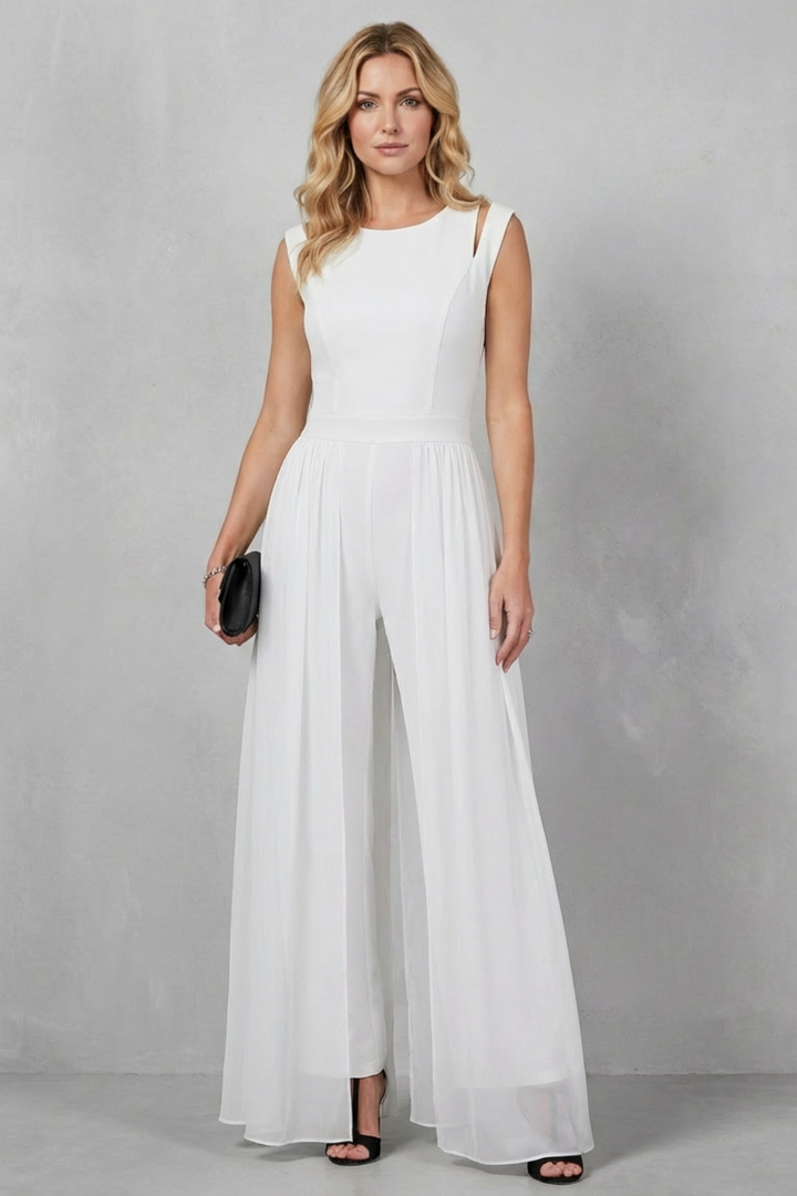 Women's Sheer Panel Wide Leg Evening Jumpsuit - Idalienne