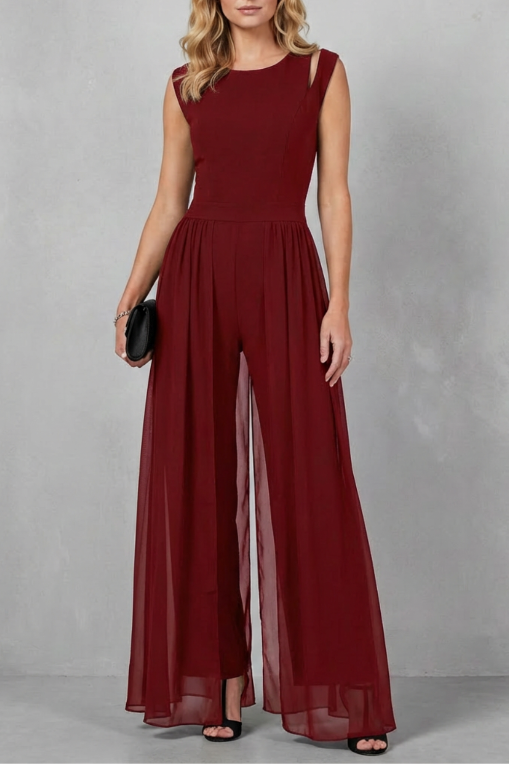 Women's Sheer Panel Wide Leg Evening Jumpsuit - Idalienne