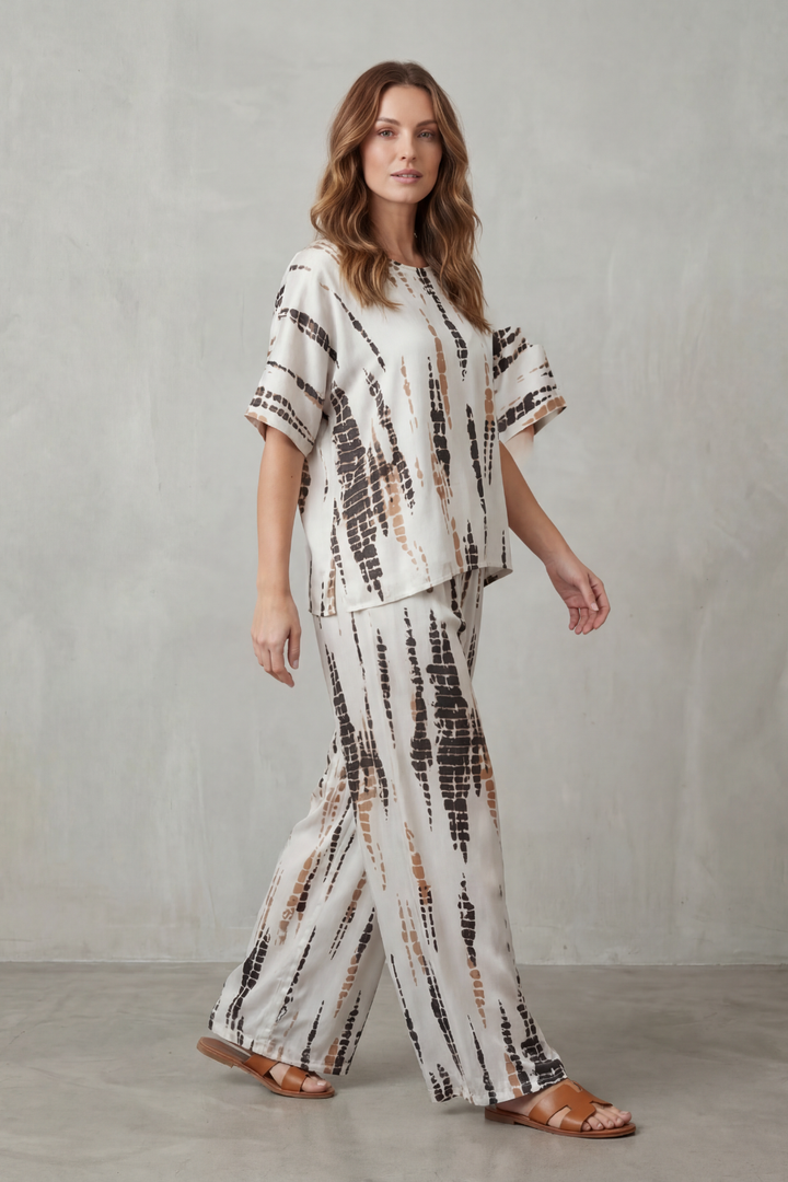 Women's Printed Short Sleeve Top and Trouser Co-ord Set - Ermelle