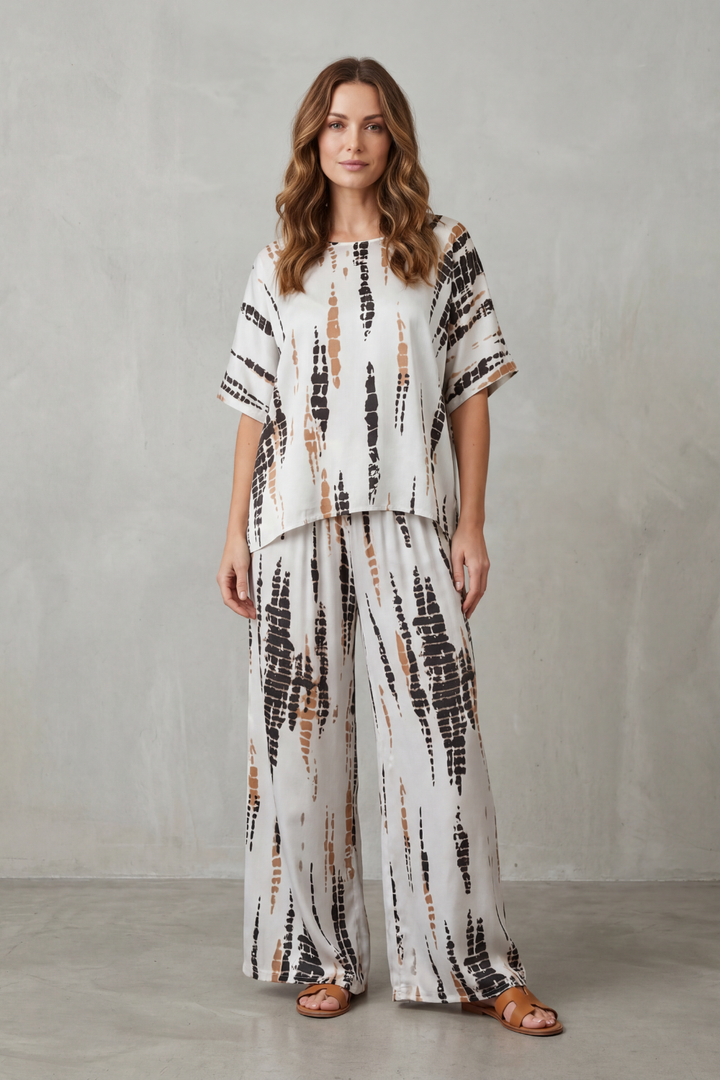 Women's Printed Short Sleeve Top and Trouser Co-ord Set - Ermelle