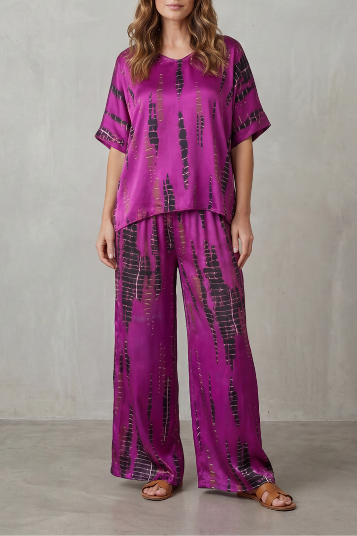Women's Printed Short Sleeve Top and Trouser Co-ord Set - Ermelle