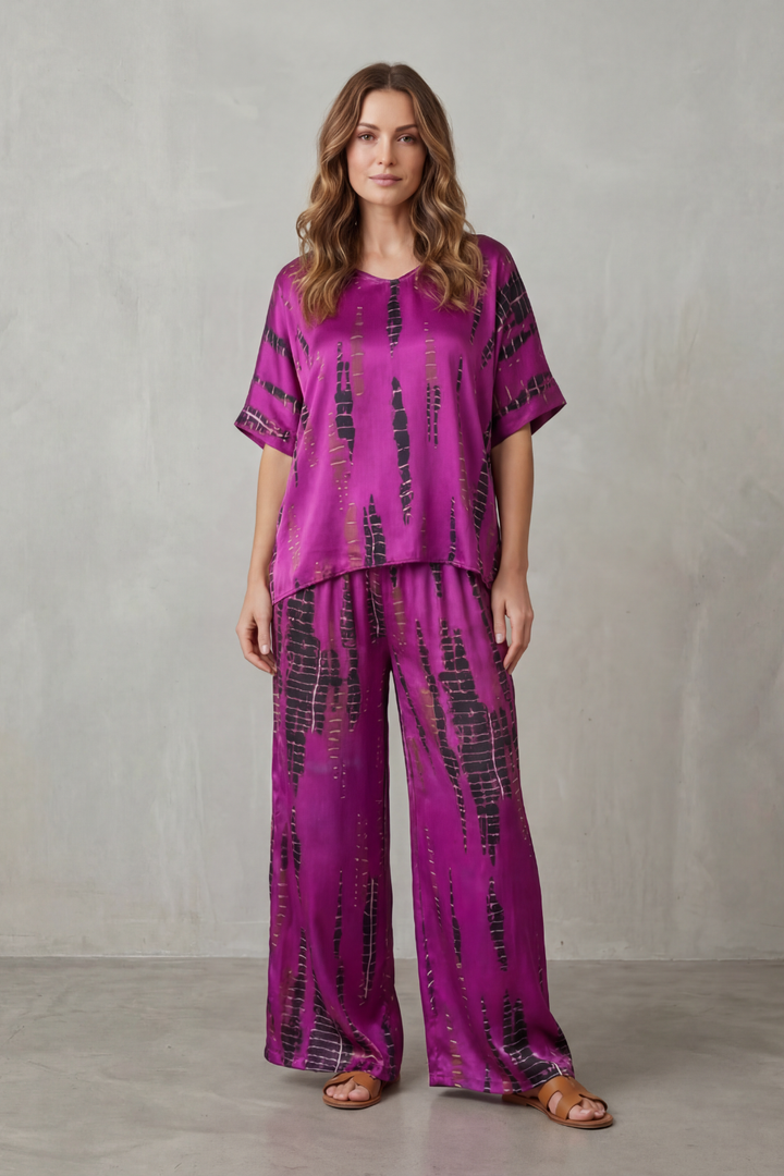 Women's Printed Short Sleeve Top and Trouser Co-ord Set - Ermelle