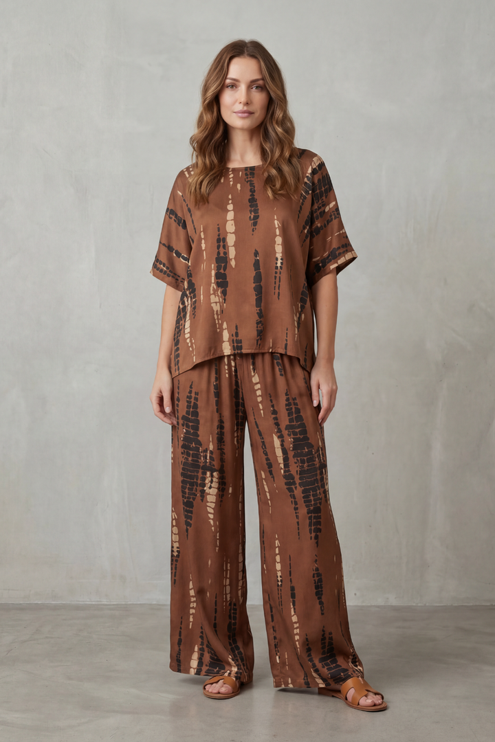 Women's Printed Short Sleeve Top and Trouser Co-ord Set - Ermelle