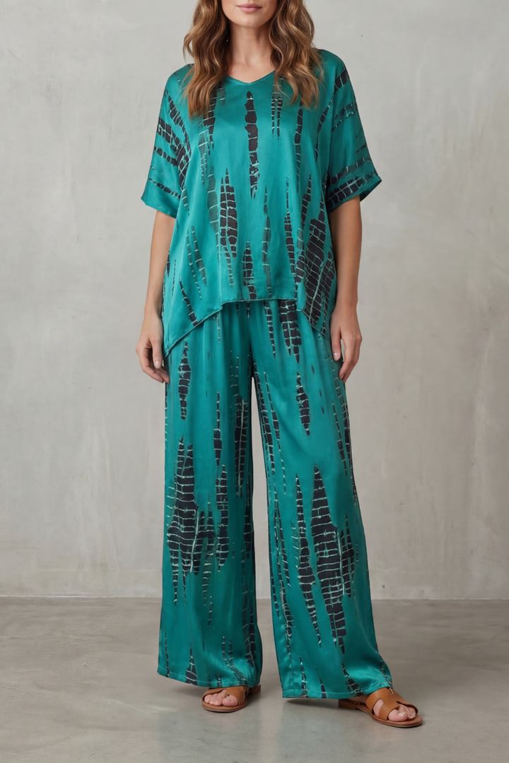 Women's Printed Short Sleeve Top and Trouser Co-ord Set - Ermelle
