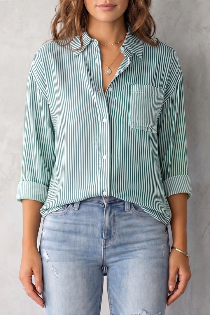 Women's Striped Button-Up Shirt with Chest Pocket - Sylvienne