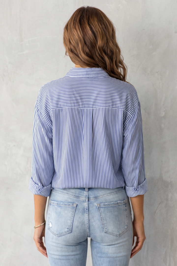 Women's Striped Button-Up Shirt with Chest Pocket - Sylvienne