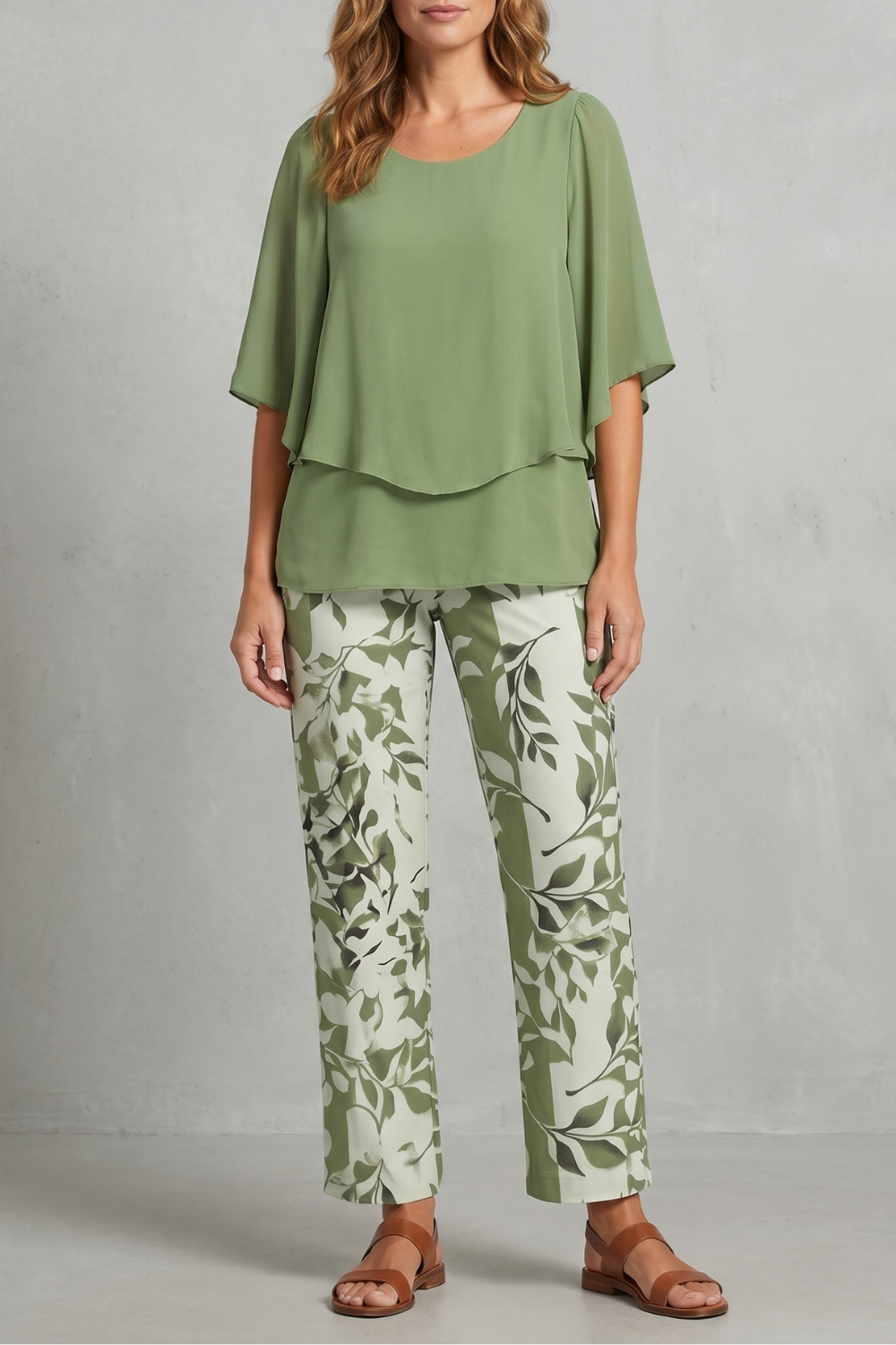Women's Floral Print Top and Wide Leg Trouser Set - Coralienne