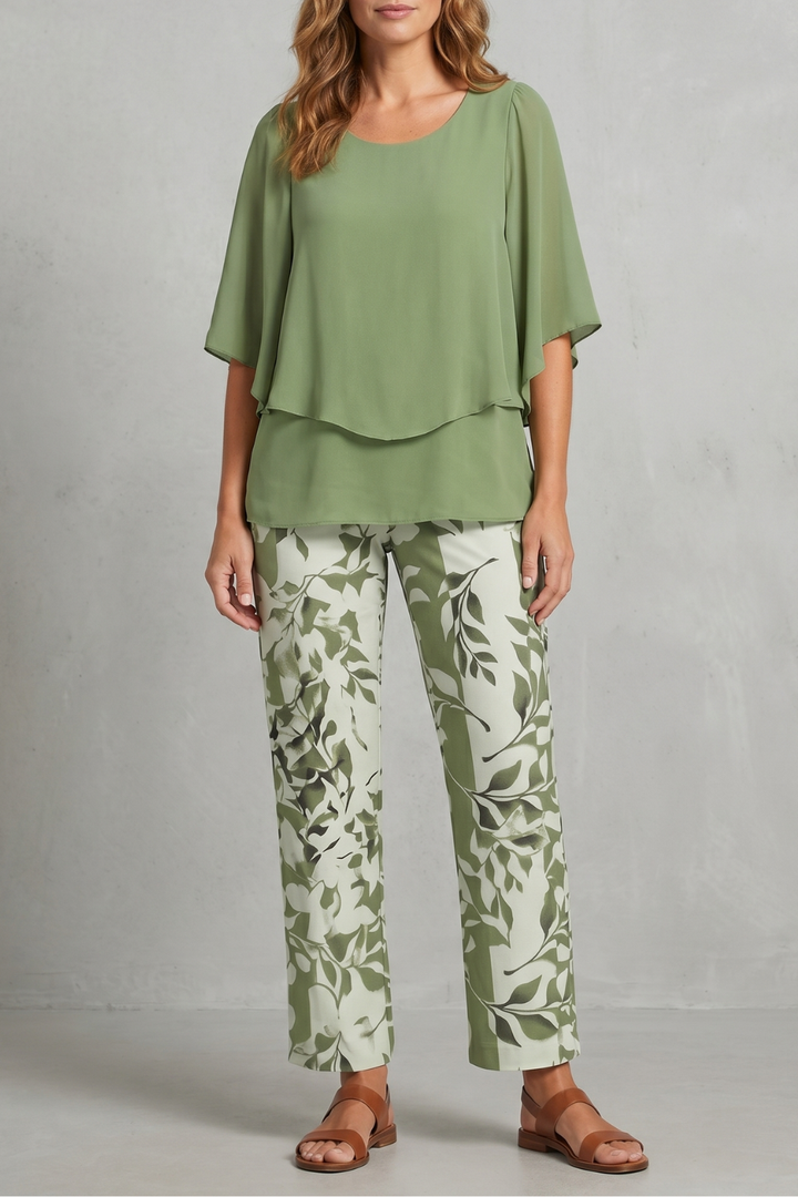 Women's Floral Print Top and Wide Leg Trouser Set - Coralienne