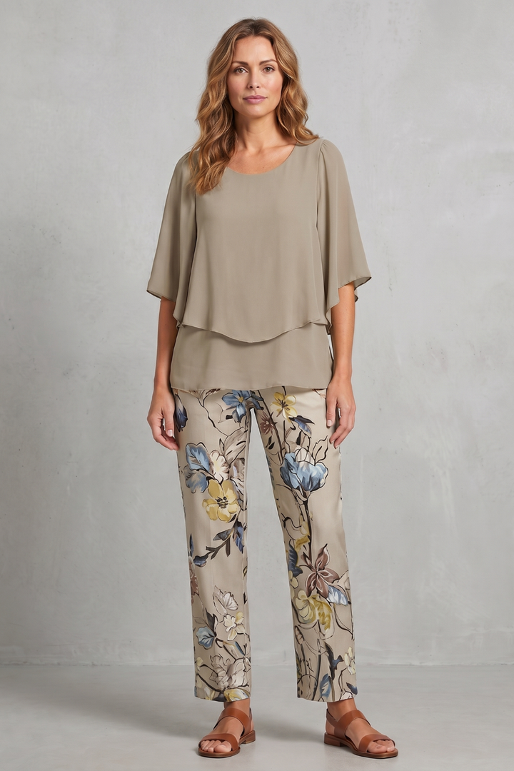 Women's Floral Print Top and Wide Leg Trouser Set - Coralienne