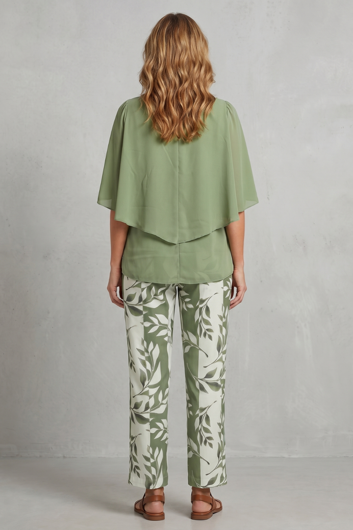 Women's Floral Print Top and Wide Leg Trouser Set - Coralienne