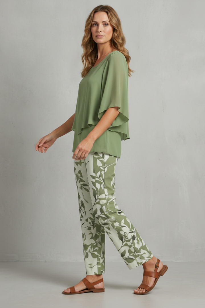 Women's Floral Print Top and Wide Leg Trouser Set - Coralienne