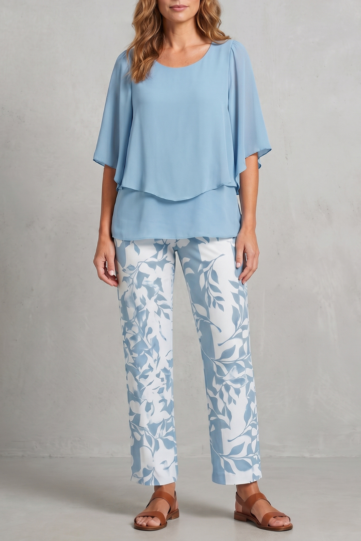 Women's Floral Print Top and Wide Leg Trouser Set - Coralienne
