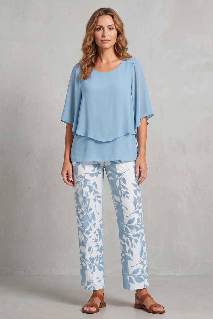 Women's Floral Print Top and Wide Leg Trouser Set - Coralienne