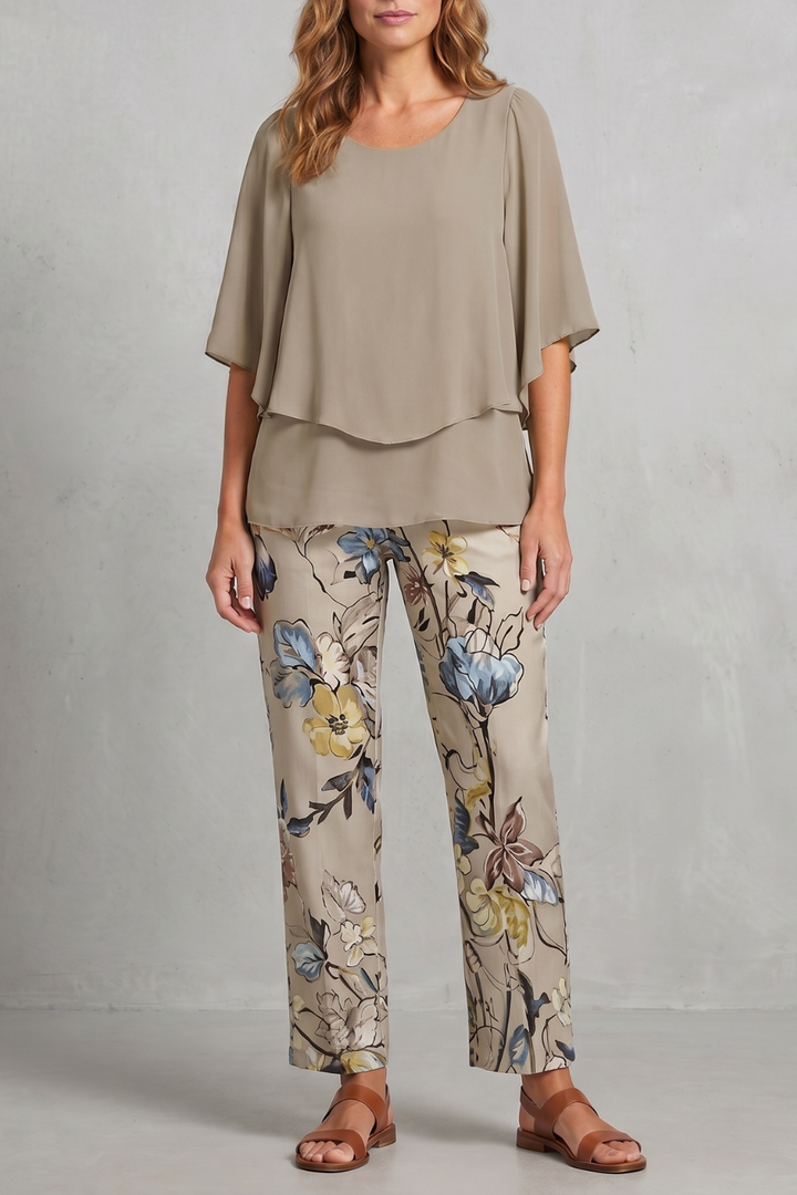 Women's Floral Print Top and Wide Leg Trouser Set - Coralienne