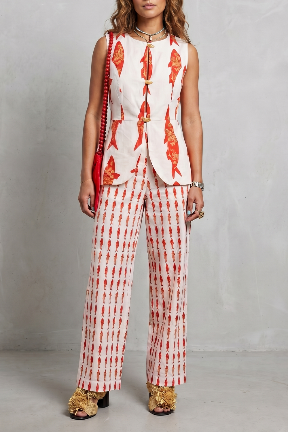 Women's Printed Waistcoat and Wide Leg Trouser Set - Alienor