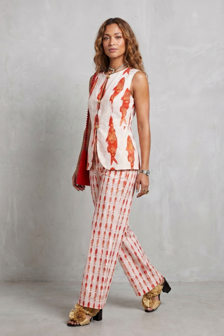 Women's Printed Waistcoat and Wide Leg Trouser Set - Alienor