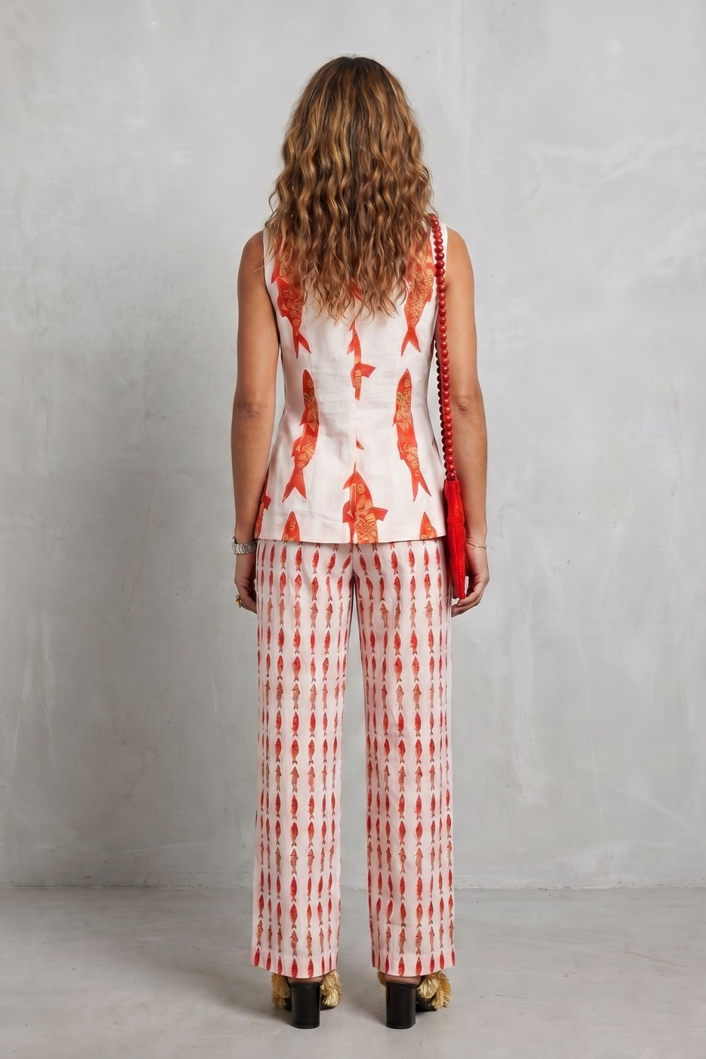 Women's Printed Waistcoat and Wide Leg Trouser Set - Alienor