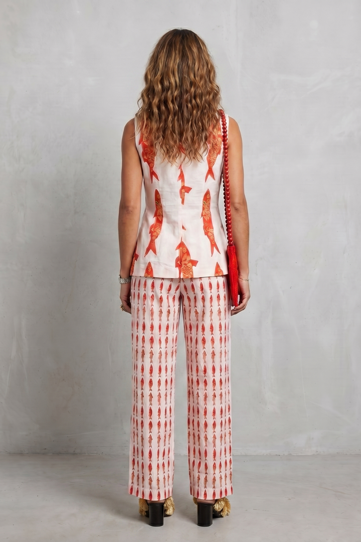 Women's Printed Waistcoat and Wide Leg Trouser Set - Alienor