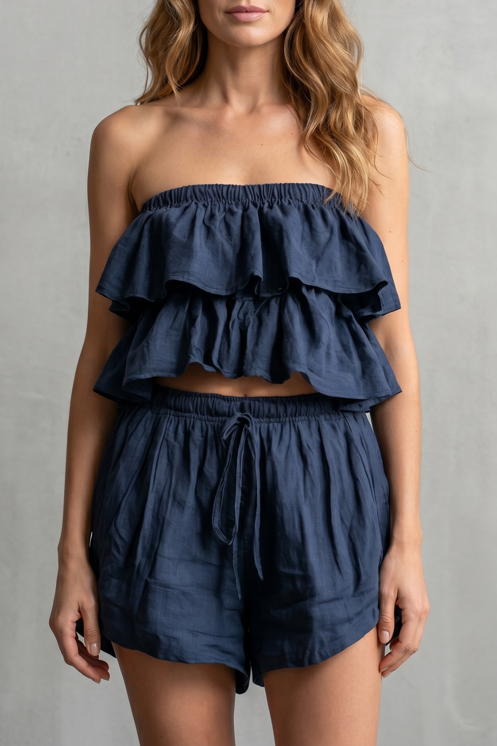 Women's Ruffle Bandeau Top and Shorts Co-ord Set - Henrielle
