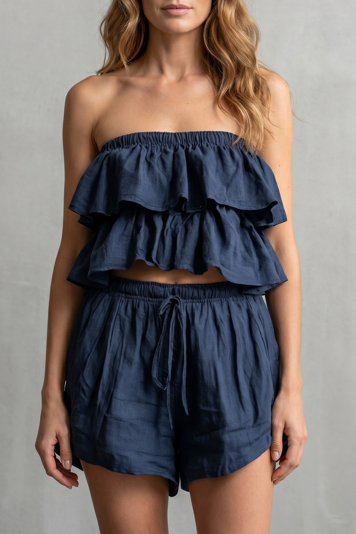 Women's Ruffle Bandeau Top and Shorts Co-ord Set - Henrielle