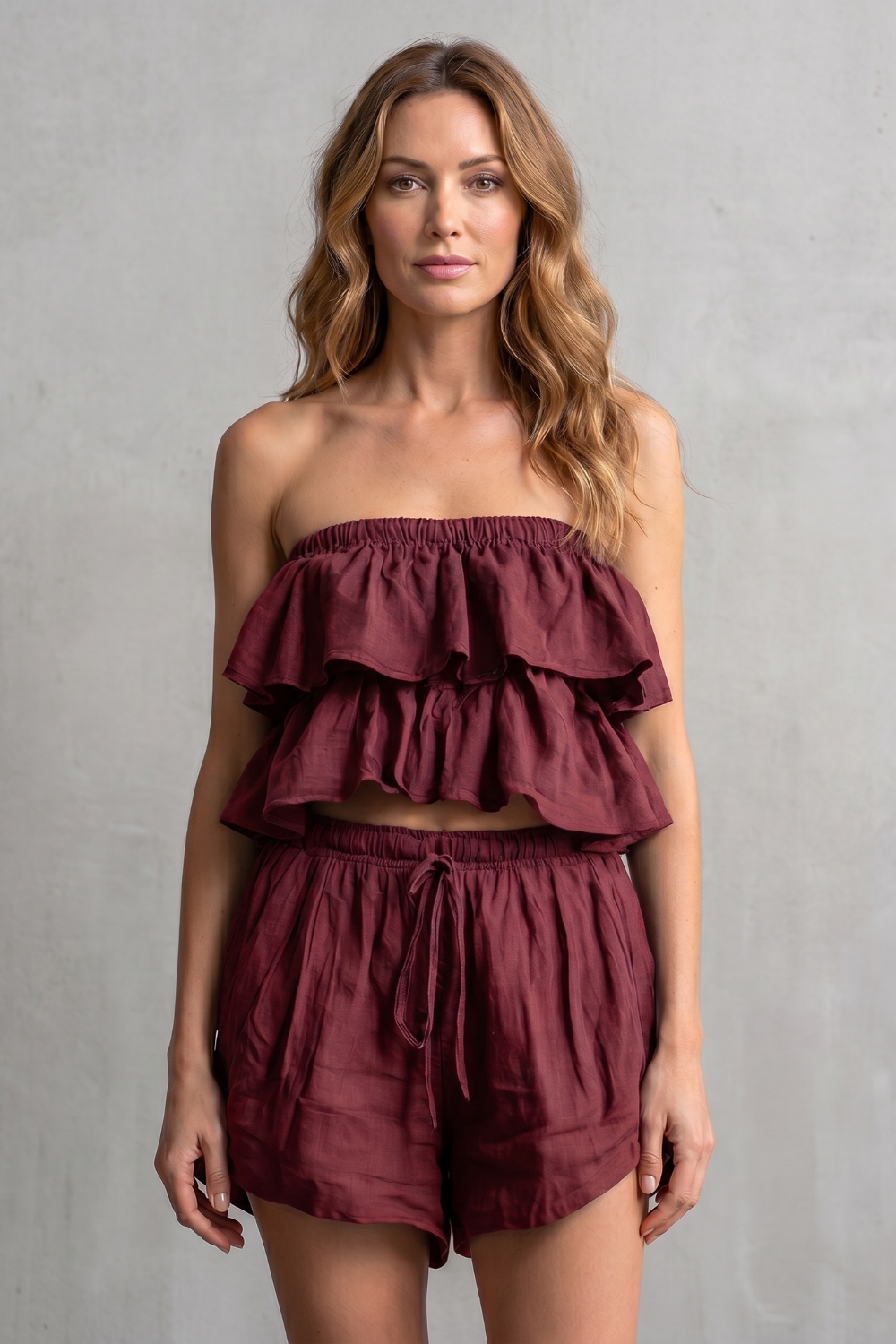 Women's Ruffle Bandeau Top and Shorts Co-ord Set - Henrielle