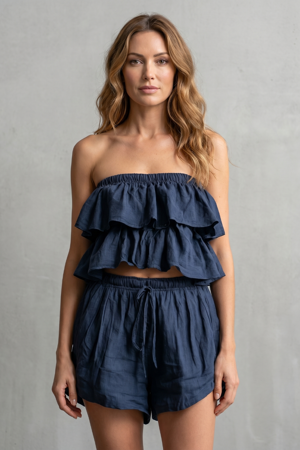 Women's Ruffle Bandeau Top and Shorts Co-ord Set - Henrielle