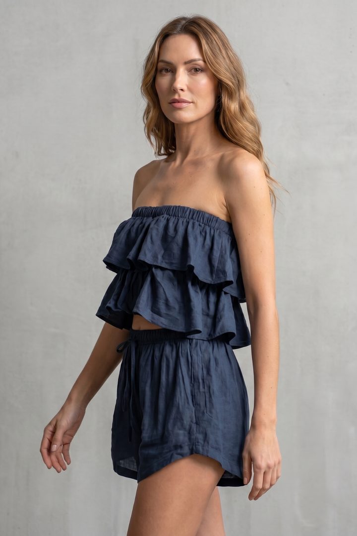 Women's Ruffle Bandeau Top and Shorts Co-ord Set - Henrielle