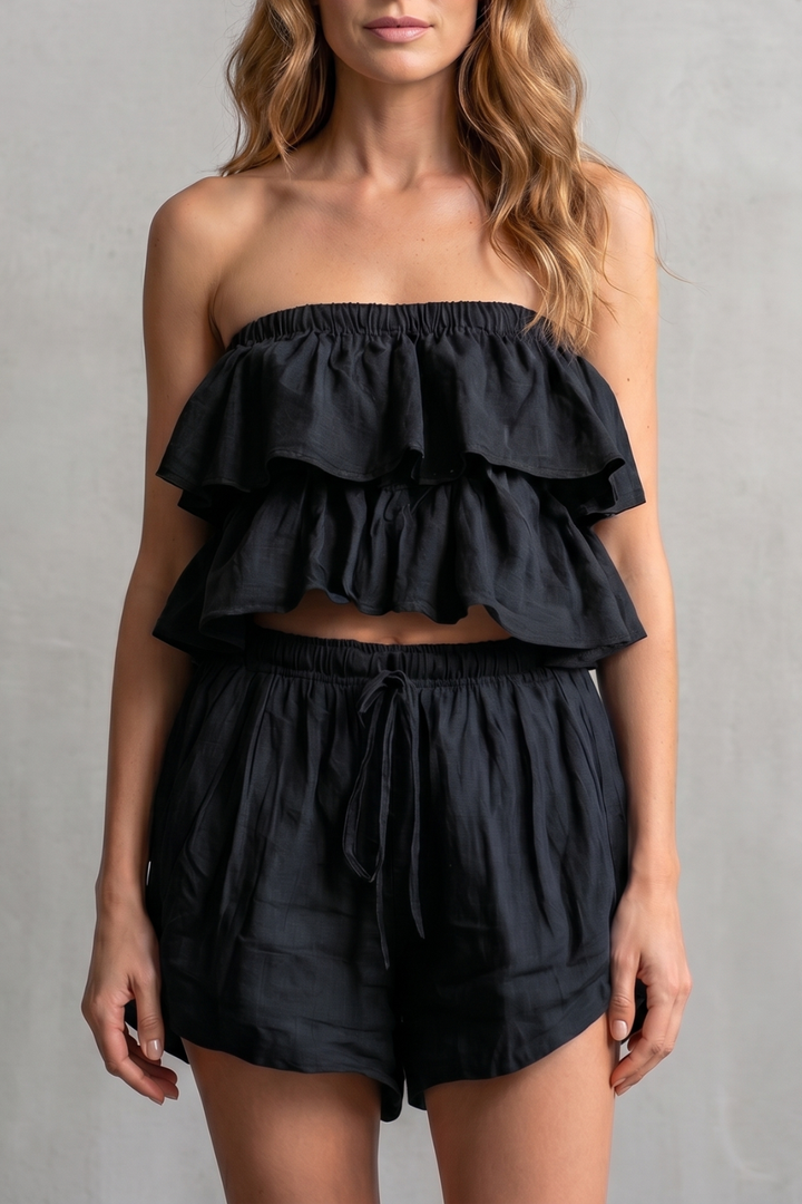 Women's Ruffle Bandeau Top and Shorts Co-ord Set - Henrielle