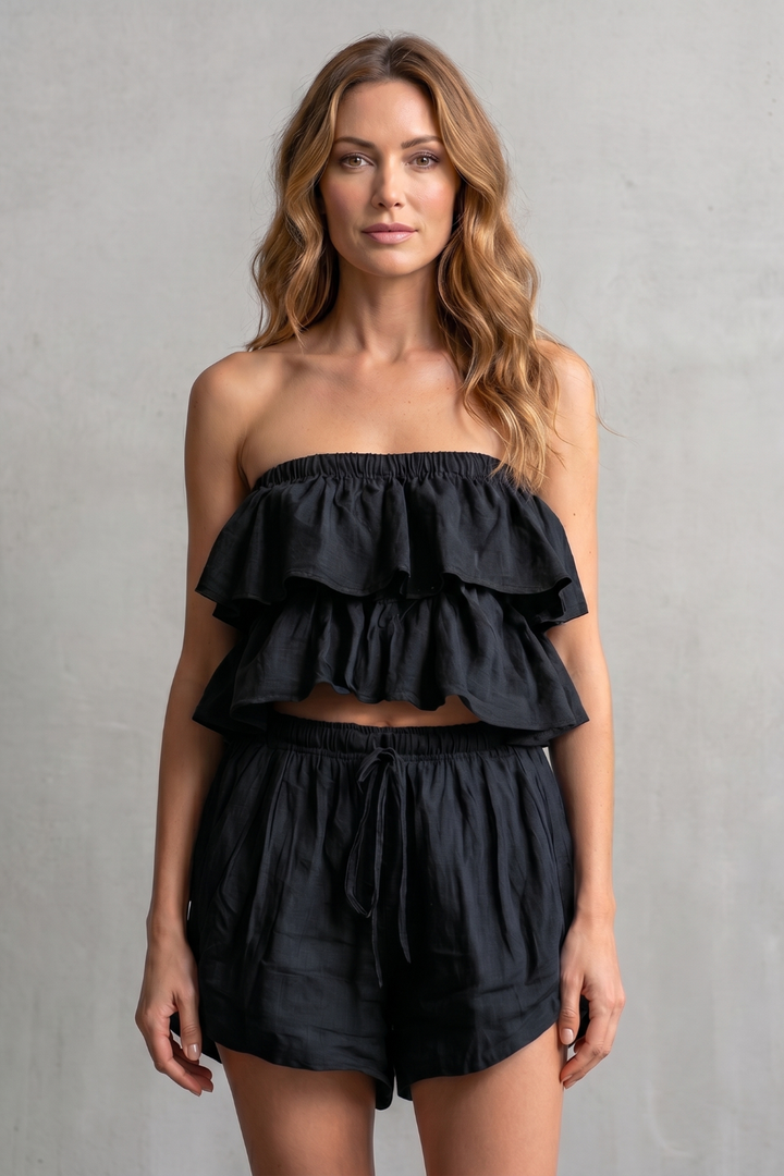 Women's Ruffle Bandeau Top and Shorts Co-ord Set - Henrielle