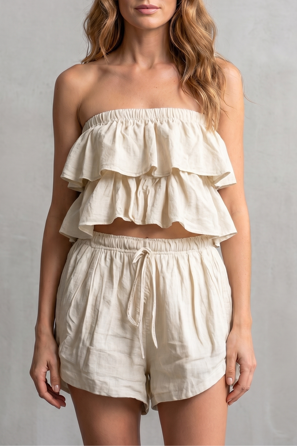 Women's Ruffle Bandeau Top and Shorts Co-ord Set - Henrielle