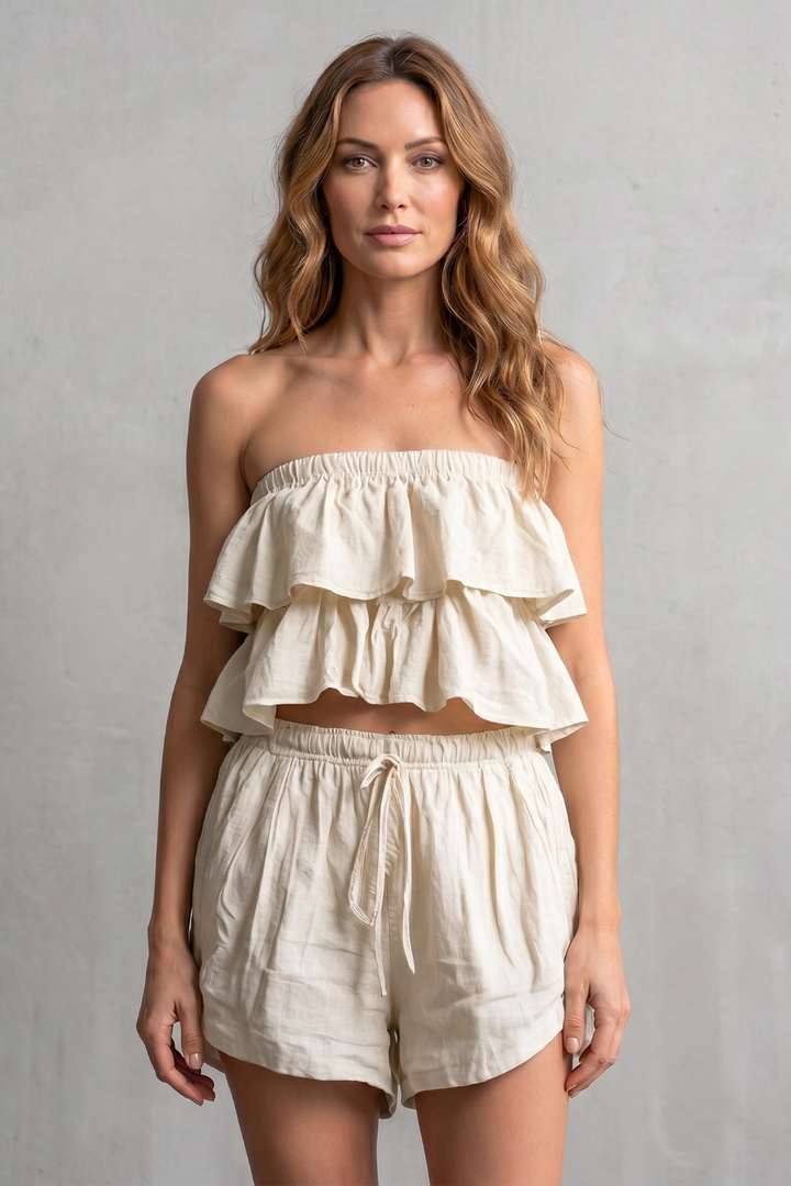 Women's Ruffle Bandeau Top and Shorts Co-ord Set - Henrielle