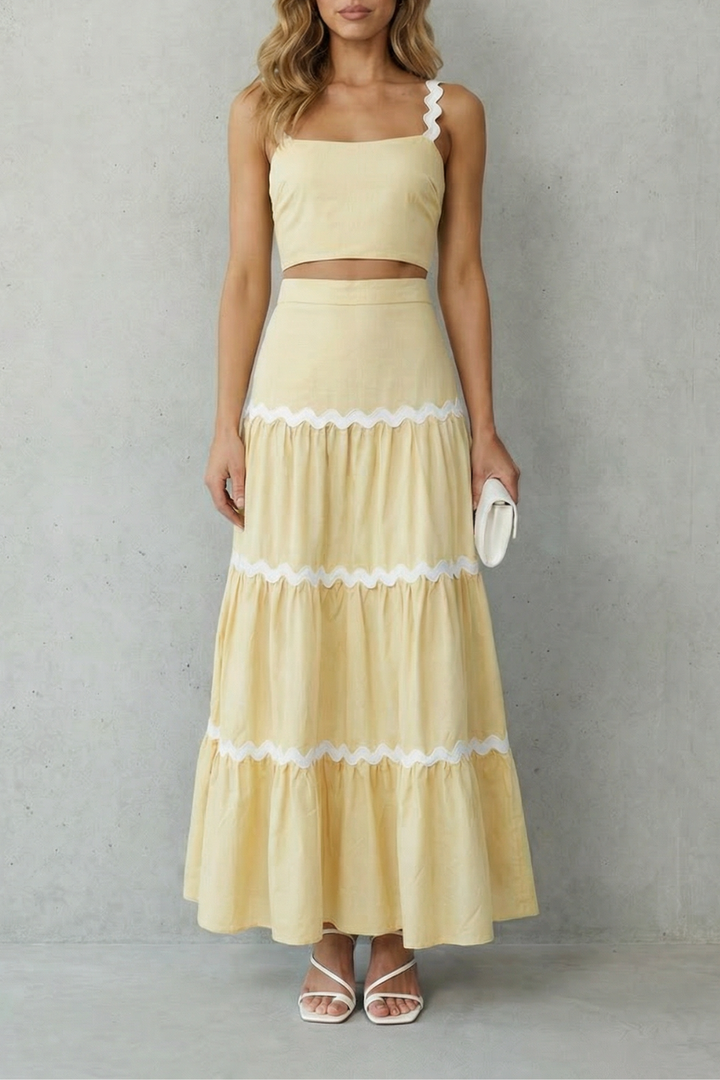 Women's Crop Top and Tiered Maxi Skirt Co-ord Set - Aubrisse