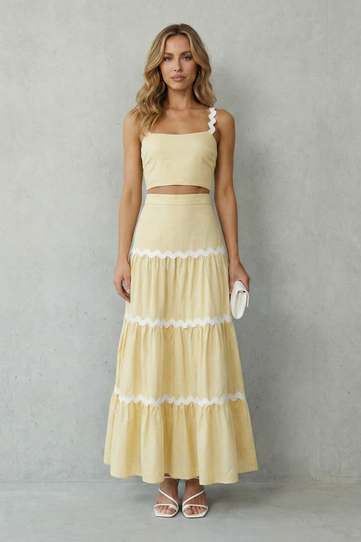Women's Crop Top and Tiered Maxi Skirt Co-ord Set - Aubrisse